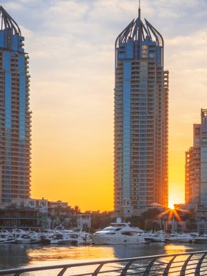View of Dubai marina at sunrise, UAE